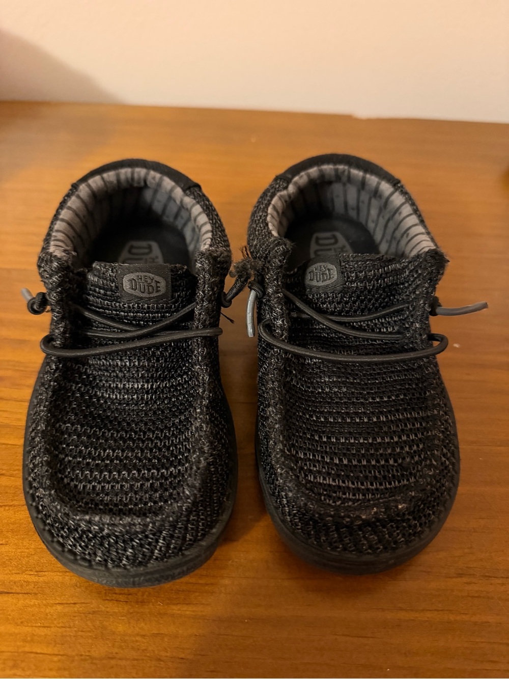 Hey Dude Kids Black Knit Slip-On Sneakers with Elastic Laces